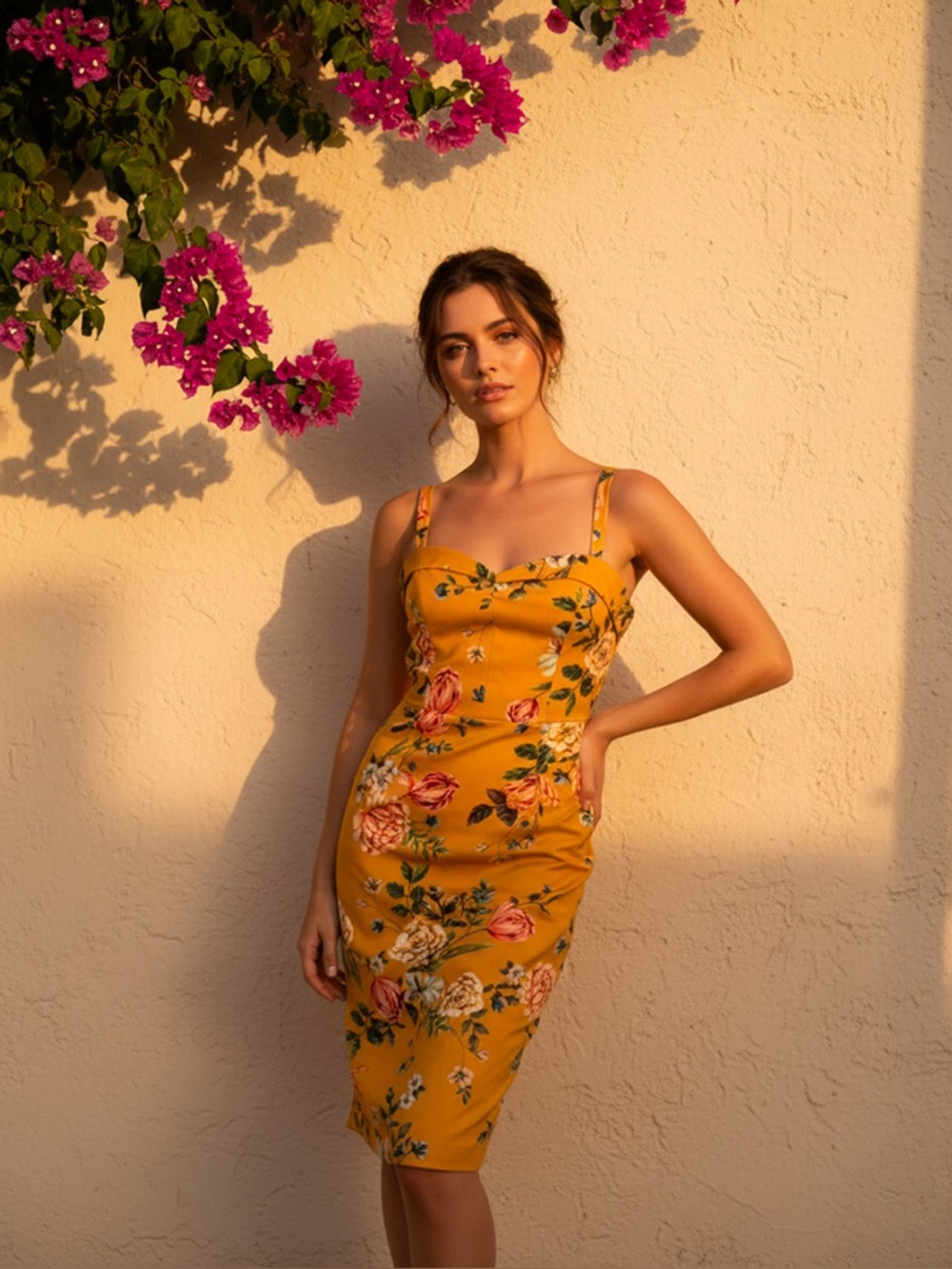 BLACK HALO Floral Bustier Midi Dress — Marigold Botanical Print | Size 8
